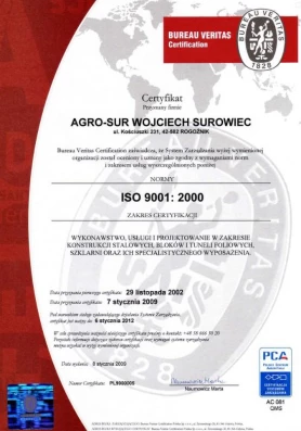 AGRO-SUR - Certyfikat