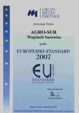 AGRO-SUR - Certyfikat