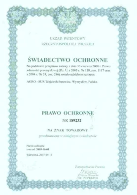 AGRO-SUR - Certyfikat