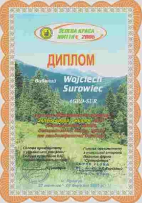 AGRO-SUR - Certyfikat
