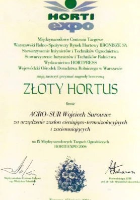 AGRO-SUR - Certyfikat