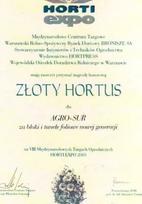 AGRO-SUR - Certyfikat