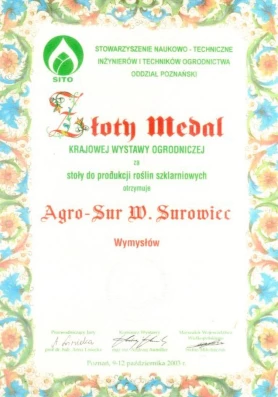 AGRO-SUR - Certyfikat